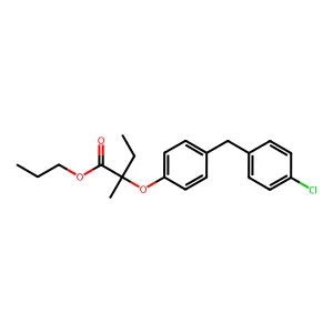 Butyric acid, 2-(4-(4-chlorobenzyl)phenoxy)-2-methyl-, propyl ester, (+-)- structure