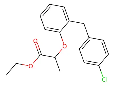 Propanoic acid, 2-(2-((4-chlorophenyl)methyl)phenoxy)-, ethyl ester, (+-)- structure