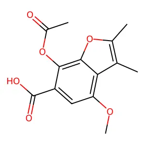 6-Benzofurancarboxylic acid, 2,3-dimethyl-7-hydroxy-4-methoxy-, acetate structure