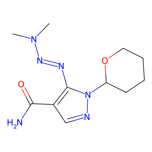 5-(Dimethylaminodiazenyl)-1-(oxan-2-yl)pyrazole-4-carboxamide structure