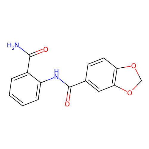 N-(2-carbamoylphenyl)-1,3-benzodioxole-5-carboxamide structure