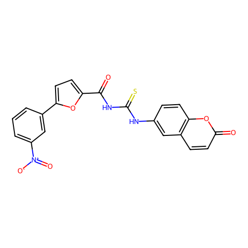 5-(3-nitrophenyl)-N-((2-oxo-2H-chromen-6-yl)carbamothioyl)furan-2-carboxamide structure