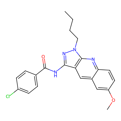 N-(1-butyl-6-methoxypyrazolo[3,4-b]quinolin-3-yl)-4-chlorobenzamide structure