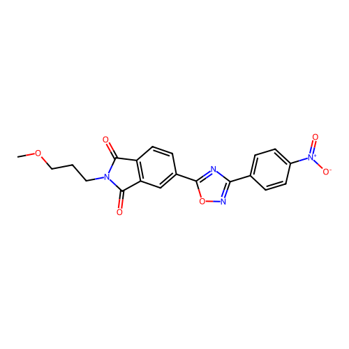 2-(3-methoxypropyl)-5-(3-(4-nitrophenyl)-1,2,4-oxadiazol-5-yl)isoindoline-1,3-dione structure