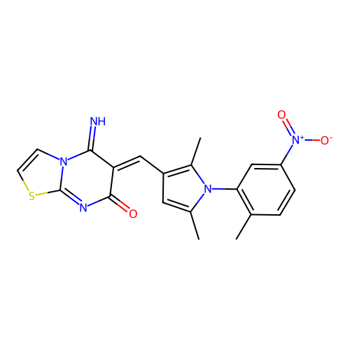 (6Z)-6-[[2,5-dimethyl-1-(2-methyl-5-nitrophenyl)pyrrol-3-yl]methylidene]-5-imino-[1,3]thiazolo[3,2-a]pyrimidin-7-one structure