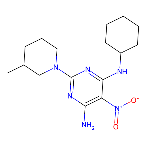[6-Amino-2-(3-methylpiperidyl)-5-nitropyrimidin-4-yl]cyclohexylamine structure