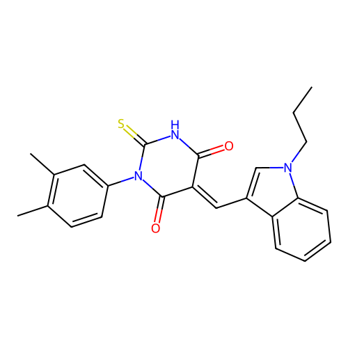 (5E)-1-(3,4-dimethylphenyl)-5-[(1-propyl-1H-indol-3-yl)methylidene]-2-sulfanylpyrimidine-4,6(1H,5H)-dione structure