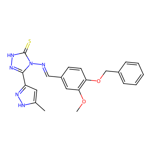 (E)-4-((4-(benzyloxy)-3-methoxybenzylidene)amino)-5-(3-methyl-1H-pyrazol-5-yl)-4H-1,2,4-triazole-3-thiol structure