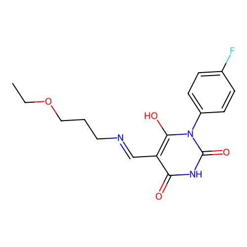 5-[(3-ethoxypropylamino)methylidene]-1-(4-fluorophenyl)-1,3-diazinane-2,4,6-trione structure