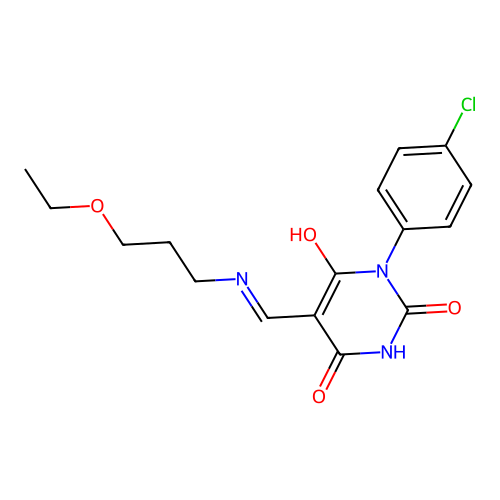 1-(4-chlorophenyl)-5-[(3-ethoxypropylamino)methylidene]-1,3-diazinane-2,4,6-trione structure