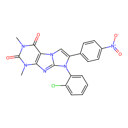 8-(2-chlorophenyl)-1,3-dimethyl-7-(4-nitrophenyl)-1H-imidazo[2,1-f]purine-2,4(3H,8H)-dione structure