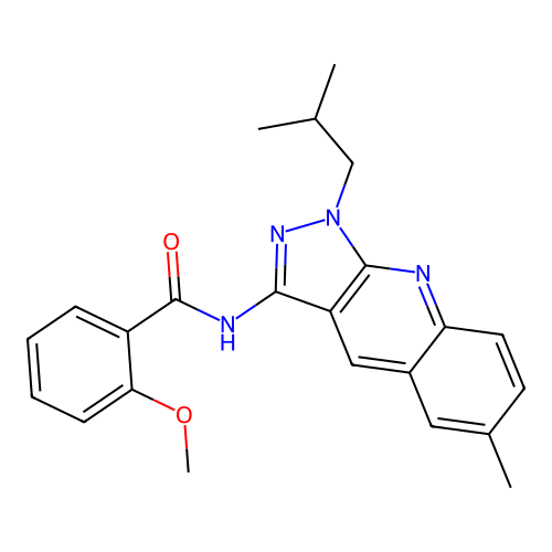 2-methoxy-N-[6-methyl-1-(2-methylpropyl)pyrazolo[3,4-b]quinolin-3-yl]benzamide structure