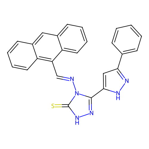 4-{[1-Anthracen-9-yl-meth-(E)-ylidene]-amino}-5-(5-phenyl-2H-pyrazol-3-yl)-4H-[1,2,4]triazole-3-thiol structure