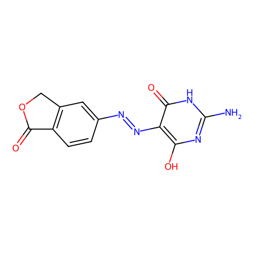 (5E)-2-amino-5-[(1-oxo-3H-2-benzofuran-5-yl)hydrazinylidene]-1H-pyrimidine-4,6-dione structure