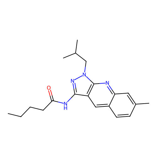 N-[7-methyl-1-(2-methylpropyl)pyrazolo[3,4-b]quinolin-3-yl]pentanamide structure