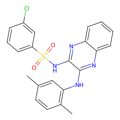 3-chloro-N-{3-[(2,5-dimethylphenyl)amino]quinoxalin-2-yl}benzenesulfonamide structure