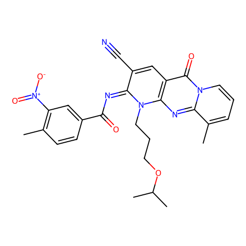 (E)-N-(3-cyano-1-(3-isopropoxypropyl)-10-methyl-5-oxo-1H-dipyrido[1,2-a:2',3'-d]pyrimidin-2(5H)-ylidene)-4-methyl-3-nitrobenzamide structure