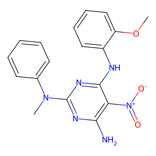 N4-(2-methoxyphenyl)-N2-methyl-5-nitro-N2-phenylpyrimidine-2,4,6-triamine structure