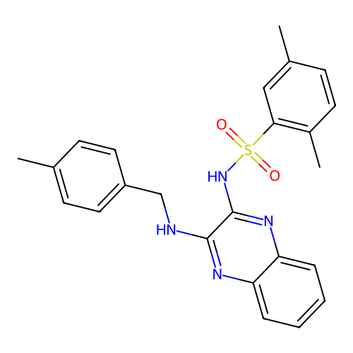 2,5-dimethyl-N-(3-((4-methylbenzyl)amino)quinoxalin-2-yl)benzenesulfonamide structure