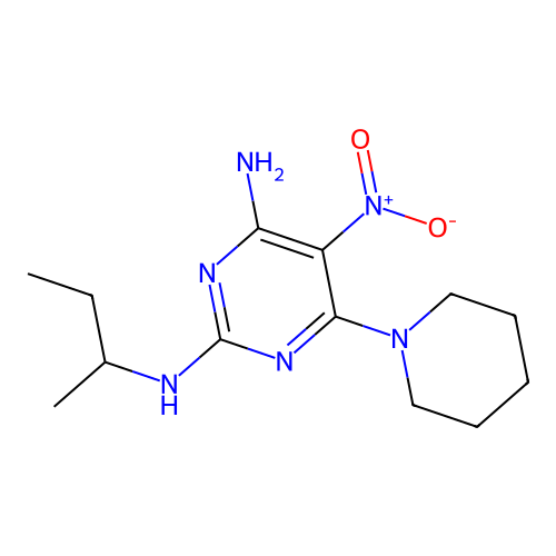 N~2~-(butan-2-yl)-5-nitro-6-(piperidin-1-yl)pyrimidine-2,4-diamine structure