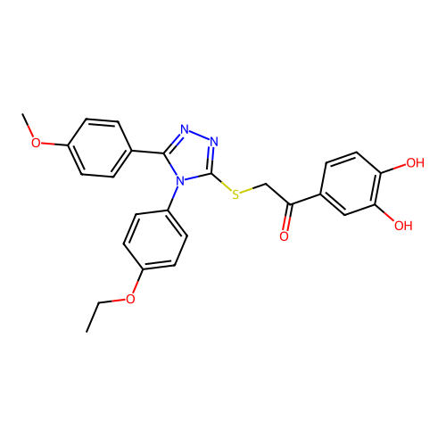 1-(3,4-dihydroxyphenyl)-2-[[4-(4-ethoxyphenyl)-5-(4-methoxyphenyl)-1,2,4-triazol-3-yl]sulfanyl]ethanone structure