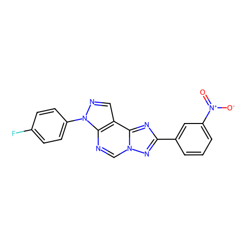 7-(4-fluorophenyl)-2-(3-nitrophenyl)-7H-pyrazolo[4,3-e][1,2,4]triazolo[1,5-c]pyrimidine structure