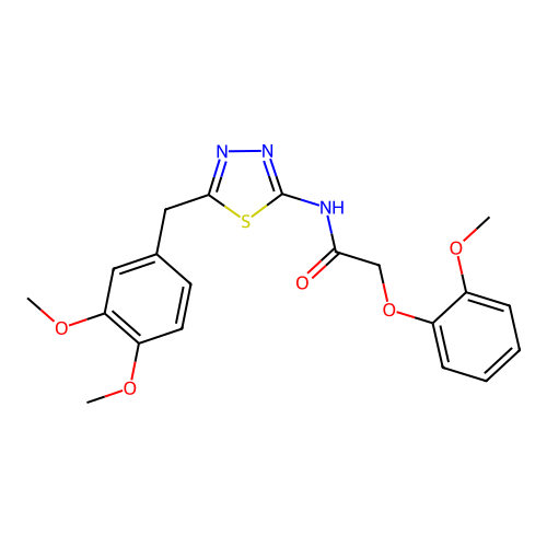 N-(5-(3,4-dimethoxybenzyl)-1,3,4-thiadiazol-2-yl)-2-(2-methoxyphenoxy)acetamide structure