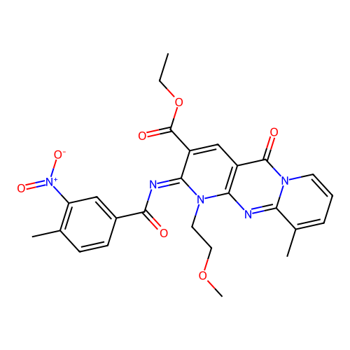 (Z)-ethyl 1-(2-methoxyethyl)-10-methyl-2-((4-methyl-3-nitrobenzoyl)imino)-5-oxo-2,5-dihydro-1H-dipyrido[1,2-a:2',3'-d]pyrimidine-3-carboxylate structure