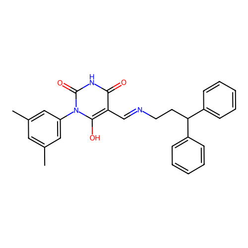 1-(3,5-dimethylphenyl)-5-[(3,3-diphenylpropylamino)methylidene]-1,3-diazinane-2,4,6-trione structure