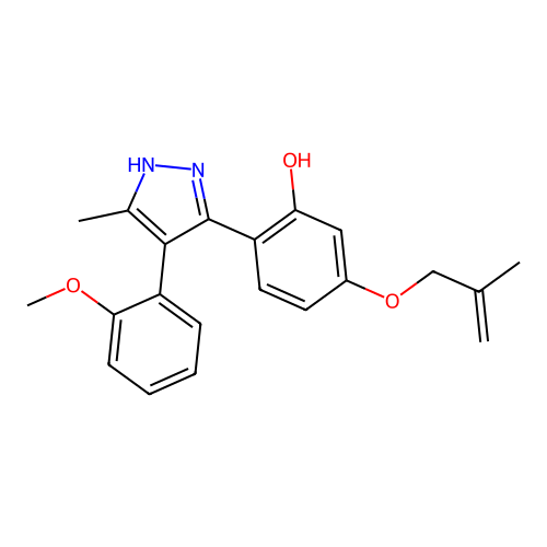 (6E)-6-[4-(2-methoxyphenyl)-5-methyl-1,2-dihydropyrazol-3-ylidene]-3-(2-methylprop-2-enoxy)cyclohexa-2,4-dien-1-one structure