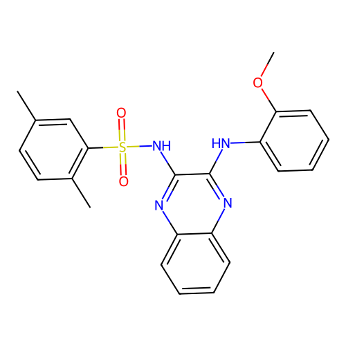 N-(3-((2-methoxyphenyl)amino)quinoxalin-2-yl)-2,5-dimethylbenzenesulfonamide structure