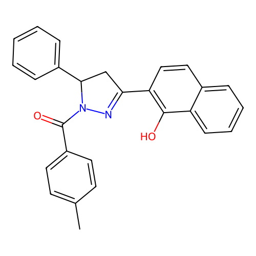 2-[1-(4-methylbenzoyl)-5-phenylpyrazolidin-3-ylidene]naphthalen-1-one structure