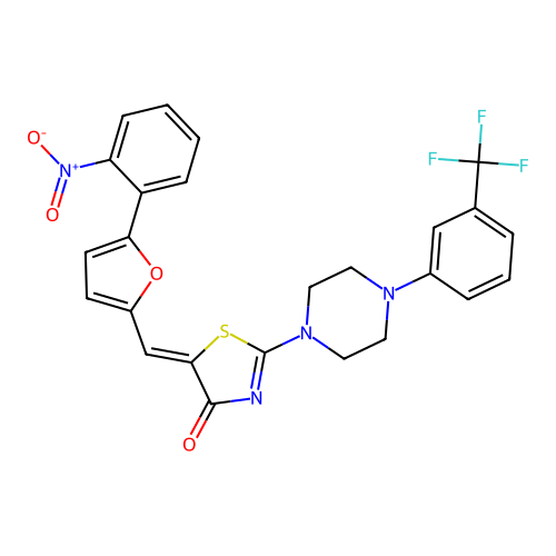 (Z)-5-((5-(2-nitrophenyl)furan-2-yl)methylene)-2-(4-(3-(trifluoromethyl)phenyl)piperazin-1-yl)thiazol-4(5H)-one structure