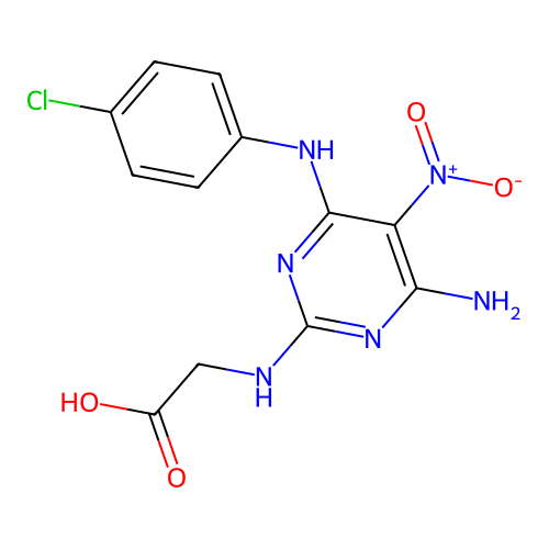 N-{4-amino-6-[(4-chlorophenyl)amino]-5-nitropyrimidin-2-yl}glycine structure