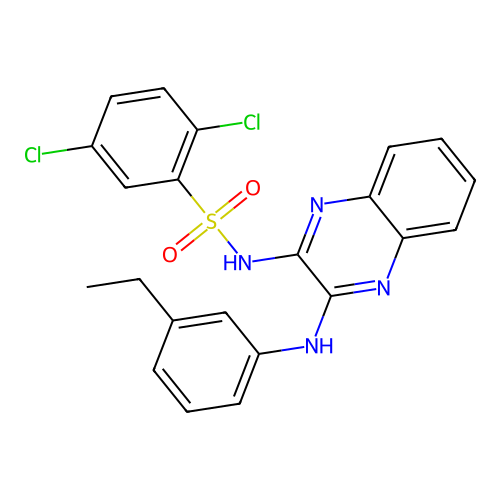 2,5-dichloro-N-(3-((3-ethylphenyl)amino)quinoxalin-2-yl)benzenesulfonamide structure