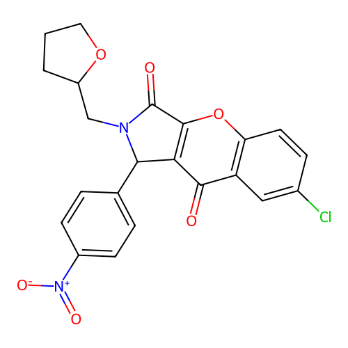 7-chloro-1-(4-nitrophenyl)-2-(oxolan-2-ylmethyl)-1H-chromeno[2,3-c]pyrrole-3,9-dione structure