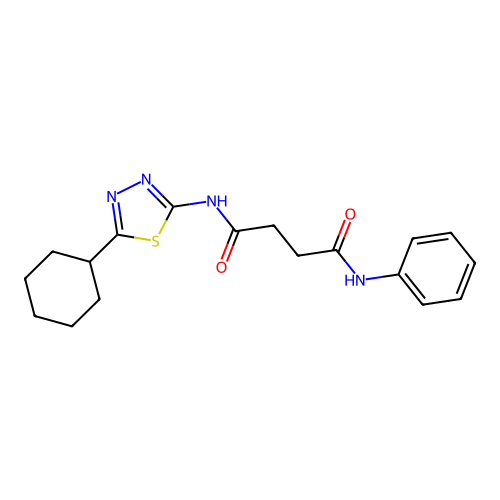 N-[(2Z)-5-cyclohexyl-1,3,4-thiadiazol-2(3H)-ylidene]-N'-phenylbutanediamide structure