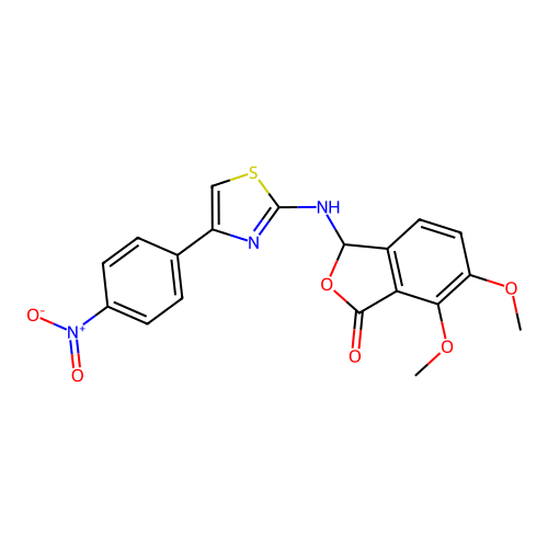6,7-Dimethoxy-3-[4-(4-nitro-phenyl)-thiazol-2-ylamino]-3H-isobenzofuran-1-one structure