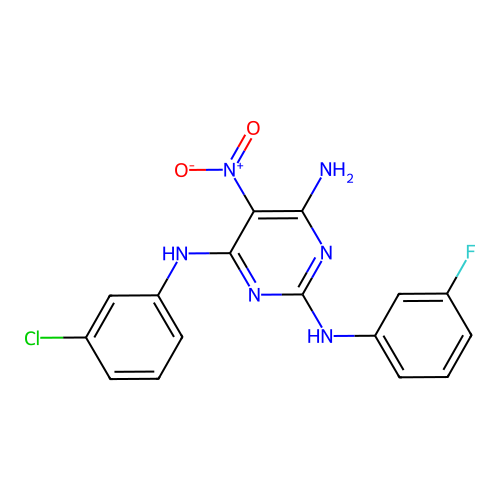 {6-Amino-2-[(3-fluorophenyl)amino]-5-nitropyrimidin-4-yl}(3-chlorophenyl)amine structure