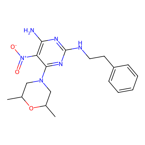 6-(2,6-dimethylmorpholino)-5-nitro-N2-phenethylpyrimidine-2,4-diamine structure