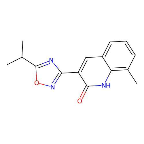 8-methyl-3-[5-(propan-2-yl)-1,2,4-oxadiazol-3-yl]quinolin-2(1H)-one structure