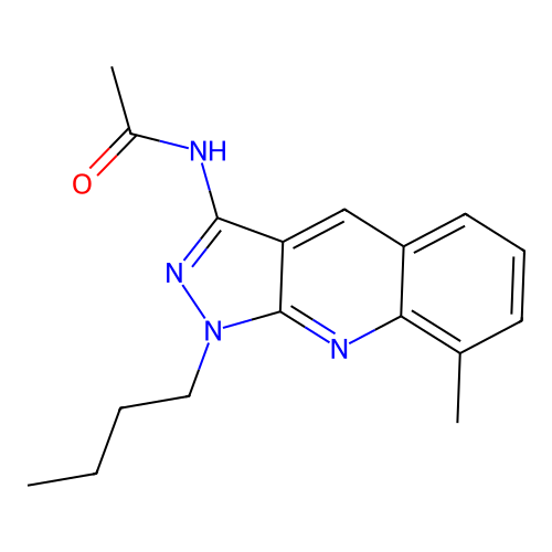 N-(1-butyl-8-methylpyrazolo[3,4-b]quinolin-3-yl)acetamide structure