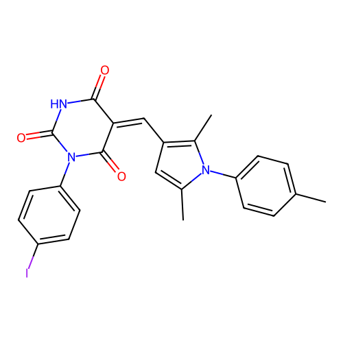 (5Z)-5-[[2,5-dimethyl-1-(4-methylphenyl)pyrrol-3-yl]methylidene]-1-(4-iodophenyl)-1,3-diazinane-2,4,6-trione structure