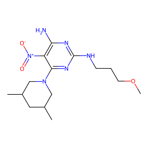[4-amino-6-(3,5-dimethylpiperidyl)-5-nitropyrimidin-2-yl](3-methoxypropyl)amin e structure