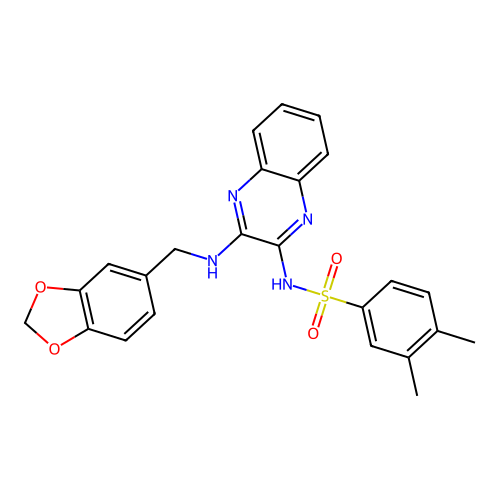 N-[3-(1,3-benzodioxol-5-ylmethylamino)quinoxalin-2-yl]-3,4-dimethylbenzenesulfonamide structure