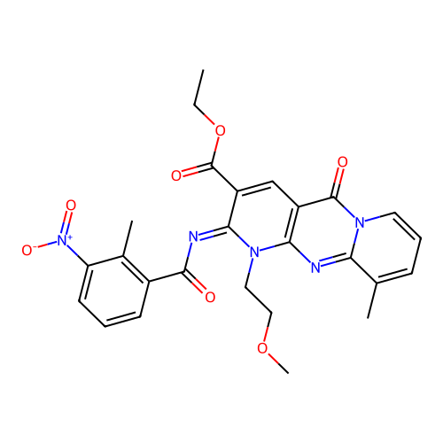 (Z)-ethyl 1-(2-methoxyethyl)-10-methyl-2-((2-methyl-3-nitrobenzoyl)imino)-5-oxo-2,5-dihydro-1H-dipyrido[1,2-a:2',3'-d]pyrimidine-3-carboxylate structure