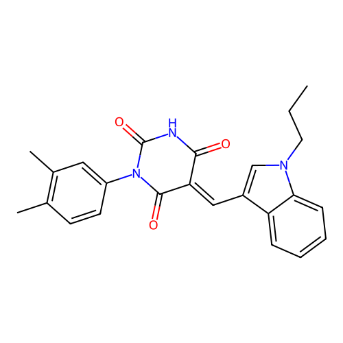 (5E)-1-(3,4-dimethylphenyl)-5-[(1-propylindol-3-yl)methylidene]-1,3-diazinane-2,4,6-trione structure