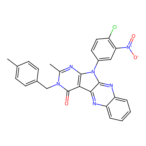 11-(4-chloro-3-nitrophenyl)-2-methyl-3-(4-methylbenzyl)-3H-pyrimido[5',4':4,5]pyrrolo[2,3-b]quinoxalin-4(11H)-one structure