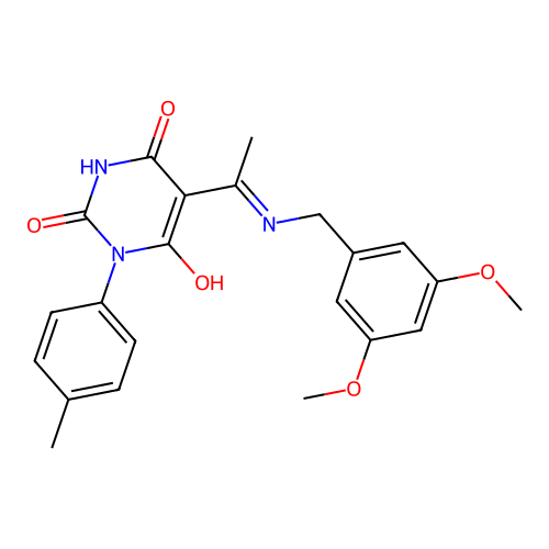 5-[1-[(3,5-dimethoxyphenyl)methylamino]ethylidene]-1-(4-methylphenyl)-1,3-diazinane-2,4,6-trione structure