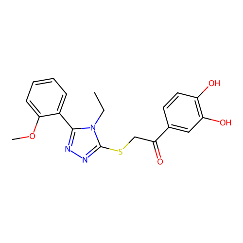1-(3,4-dihydroxyphenyl)-2-[[4-ethyl-5-(2-methoxyphenyl)-1,2,4-triazol-3-yl]sulfanyl]ethanone structure